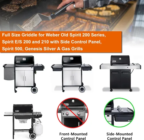 Vista 3 de Insertos de plancha de tamaño completo para Weber Old Spirit 200 Series E/S 200 y 210, panel de control lateral, plancha superior plana para Weber