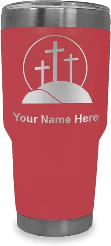 Vista 22 de LaserGram Vaso aislado al vacío de 20 onzas, cruz de calvario, grabado personalizado incluido (negro)