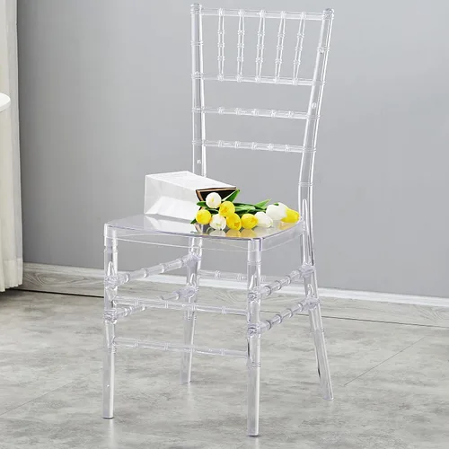 Vista 10 de BOOSDEN Sillas Chiavari transparentes, Silla de plástico acrílico transparente, sillas de comedor sin brazos, Silla Chiavari transparente resistente