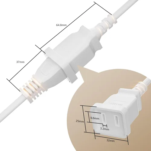 Vista 3 de BolAAzuL - Cable de extensión de alimentación blanco de 2 clavijas de 1 pie, cable de extensión de alimentación de dos clavijas CA de EE. UU.