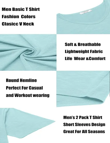 Vista 5 de COOFANDY Paquete de 2 camisetas de manga corta con cuello en V para hombre