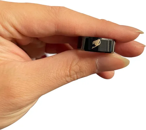 Vista 3 de Anillo para hombres y mujeres, anillos de cola de anime de hadas, 0.315 in de ancho, tamaño 6-12, cola grabada, anillo negro, regalo de fiesta