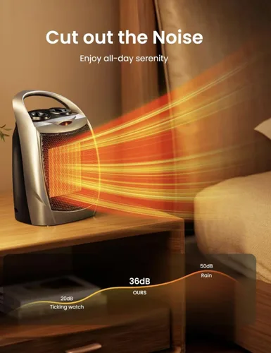 Vista 7 de Electactic - Calentador de espacio portátil de cerámica con termostato, ventilador de 1500 W para interiores con protección contra