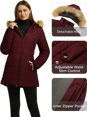 Vista 6 de Wantdo Abrigos de invierno acolchados para mujer con capucha removible
