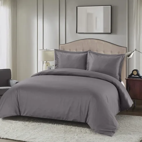Vista 4 de Royal Hotel Bedding Funda de edredón suave y sedosa, viscosa hecha de mezcla de bambú y algodón, juego de funda de edredón de 3 piezas, Azul