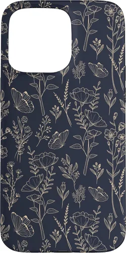 Vista 31 de Butterfly Meadow Botanical Wildflower Pattern (Azul Marino) Funda para iPhone 17
