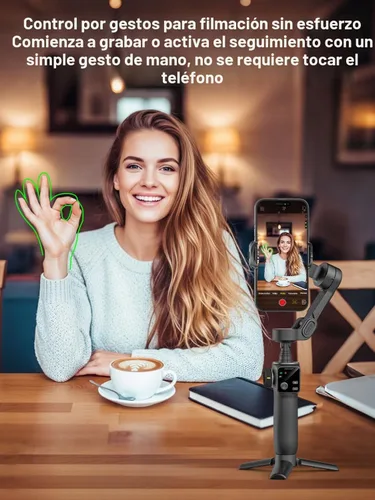 Vista 7 de AOCHUAN Estabilizador de cardán para iPhone con control remoto Bluetooth, estabilizador de teléfono de 3 ejes con barra de extensión de 7.8 Negro