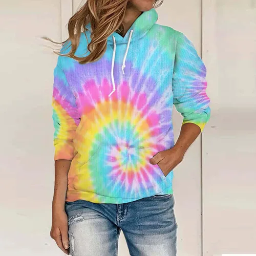 Vista 2 de Camisas casuales de manga larga para mujer, teñido anudado, blusa de moda de otoño 2023 con bolsillo