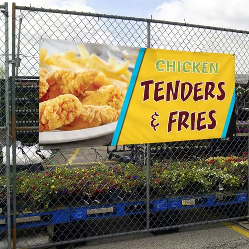Vista 4 de Vinyl Banner Multiple Sizes Chicken Tenders & Fries B Restaurant & Food Outdoor Weatherproof Industrial Yard Signs Orange 4 Grommets 12x30Inches