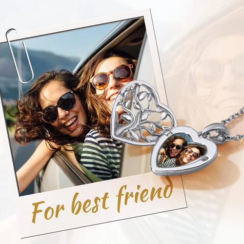 Vista 5 de GOLDCHIC JEWELRY Collar con medallón de plata de ley 925 con forma de corazón para fotos para mujeres y niñas, piedra de nacimientoárbol