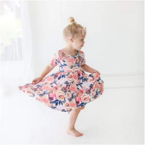 Vista 2 de Posh Peanut - Vestidos para niñas pequeñas, vestido con volantes y ropa de verano para niñas, hecho con viscosa de bambú