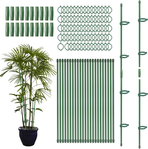 Vista 8 de 20 estacas de soporte para plantas, altura ajustable, para jardín, con 40 clips para plantas y 10 tubos de conexión para orquídeas, rosas, peonías