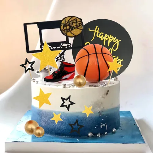 Vista 5 de 21 piezas de decoración de pastel de baloncesto temática de baloncesto para decoración de pasteles temáticos de deportes, suministros de cumpleaños