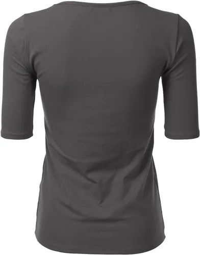 Vista 3 de SSOULM Camiseta básica de algodón de manga 12 con cuello redondo para mujer, talla grande, Negro