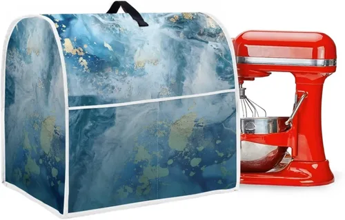 Vista 6 de Funda para batidora de pie de mármol azul compatible con mezclador de cocina de 6 a 8 cuartos de galón, cubierta antipolvo, lavable, ajuste