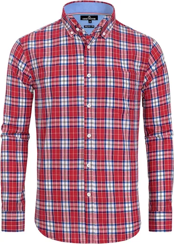 Vista 11 de Alimens & Gentle - Camisas a cuadros con botones para hombre, camisas de vestir de manga larga, de algodón, corte estándar Negro (Black Gingham)