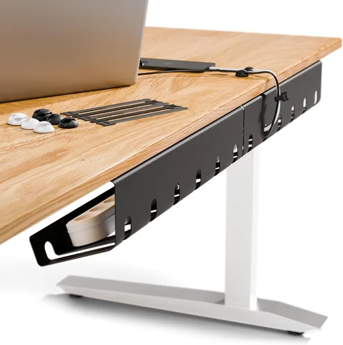 Vista 12 de PAMO Organizador de cables debajo del escritorio para un fácil montaje debajo de la mesa I Juego de 2 – con 10 bridas para cables I Organizador