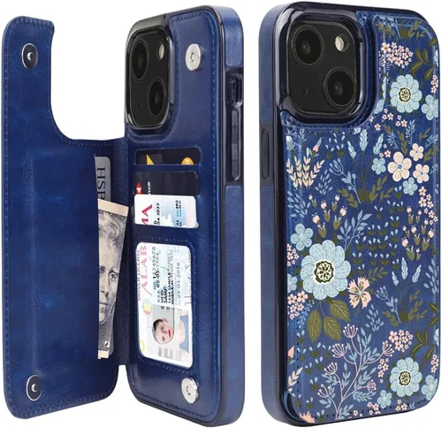 Vista 8 de uCOLOR - Funda tipo cartera para iPhone 15 con tarjetero y diseño de lunares con leche de almendra Bloqueo RFID de piel sintética para mujeres