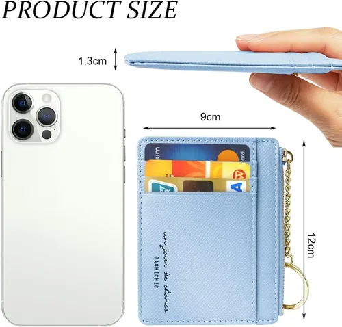 Vista 82 de URAQT Cartera para tarjetas de crédito, cartera minimalista de cuero delgado con cremallera, mini protector de tarjeta de crédito, llavero bolsillo