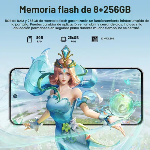 Vista 2 de Teléfono celular 8GB+256GB 6.9 "Pantalla 8+21 MP Dual SIM Face Unlock Blanco