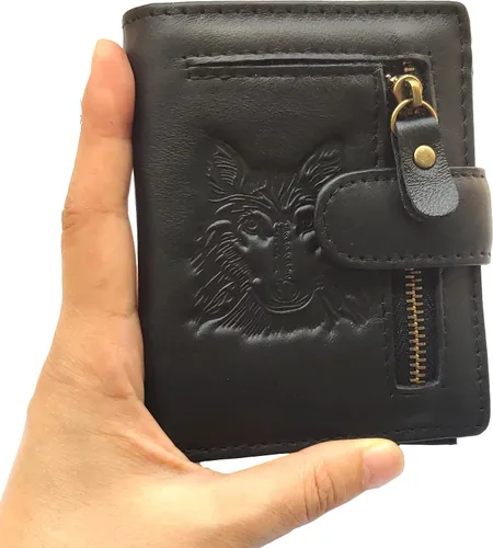 Vista 10 de Hombres Cool Eagle Wolf Caballo Totem Cuero Vaca Vertical Cartera Cremallera Multi-tarjeta Titular, Tótem de caballo, Minimalista