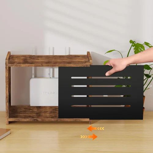Vista 2 de Estante para enrutador Homode, caja ocultadora de madera para WiFi, soporte para estante de proyector, caja de almacenamiento para enrutador