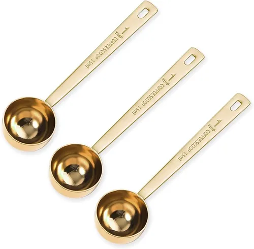 Vista 7 de Juego de 4 cucharas de café doradas de acero inoxidable, 2 unidades, 1 cucharada (0.5 fl oz) y 2 unidades, 1 cucharada (1 cucharada de 1.0 fl oz)