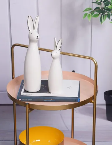 Vista 8 de SEINHIJO Estatua de conejo, escultura de conejo, decoración moderna, regalo de animales para el hogar, Pascua, oficina, cerámica, 11.5 pulgadas