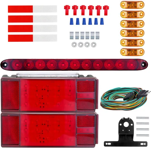 Vista 7 de Luces de remolque de barco, kit de luz LED sumergible para remolque con kit de arnés de cableado, luces de marcador ámbar, luces de marcha atrás