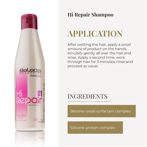 Vista 4 de SALERM - Champú reparador - Champú Hi Repair - 8.5 fl oz - Hidratación profunda para cabello dañado - Repara y rejuvenece - Cabello más brillante