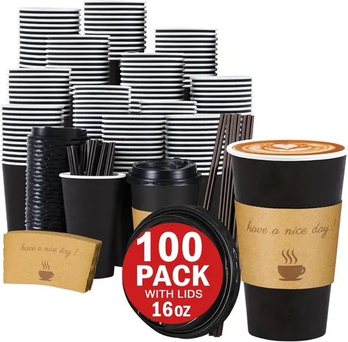 Vista 8 de Lamosi Paquete de 100 tazas de café de 10 onzas, vasos de papel desechables