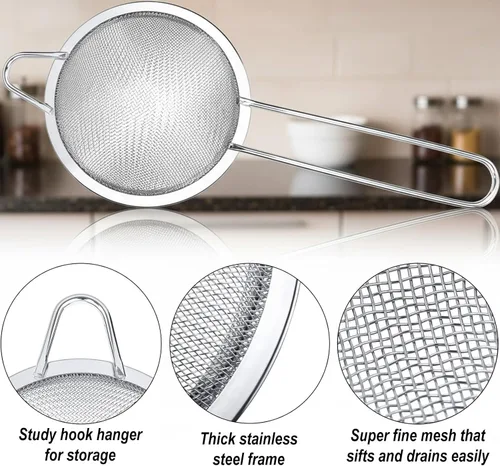 Vista 3 de Coladores de malla fina para cocina, colador pequeño de metal de acero inoxidable, colador de cóctel, colador de jugo de té, café, colador