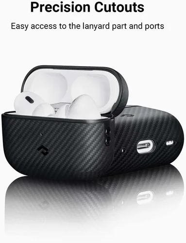 Vista 5 de PITAKA - Funda MagSafe, fibra de aramida tejida para AirPods Pro 2, color negro Funda protectora delgada a prueba de golpes para AirPods Pro 2