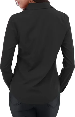 Vista 3 de Camisa básica con botones para mujer, de manga larga, talla grande, simple, elástica, formal, informal, blusa