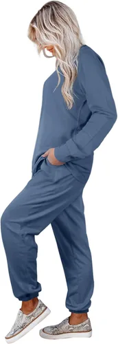 Vista 76 de Aloodor conjunto deportivo de 2 piezas para mujer, con sudadera con cuello redondo, sin botones