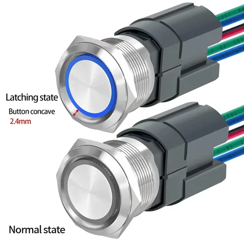 Vista 6 de Interruptor de botón de cierre de 15 amperios, 22 mm, 12 V CC, DPST, luz LED ojo de ángel, acero inoxidable 304, impermeable IP67 con enchufe