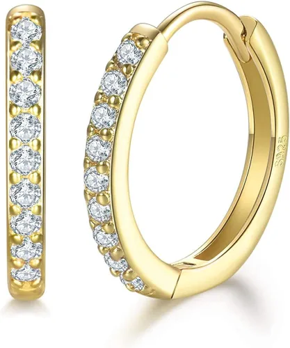 Vista 5 de Aretes pequeños en forma de círculo de plata de ley 925 con circonia cúbica, 3 pares de aros chapados en oro blanco de 14 quilates para piercing