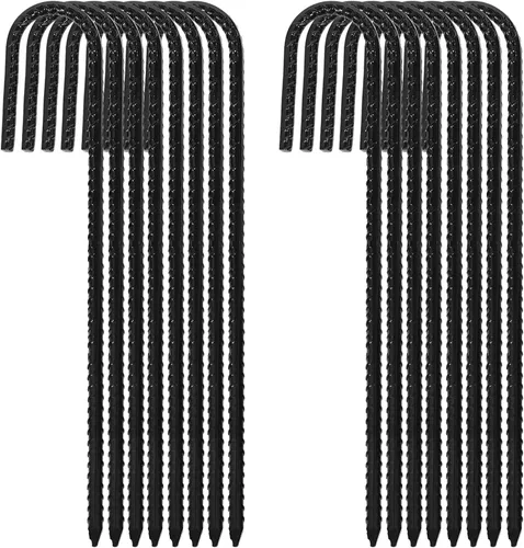 Vista 8 de ERYTLLY Estacas de Varilla Corrugada de 12 Pulgadas con Gancho en J, Estacas de Metal Galvanizado Resistente para Suelo, Barril, Carpa, Juego