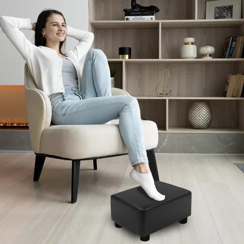 Vista 4 de CAROLMADE Taburete Pequeño Otomana Reposapiés con Patas Bajo el Escritorio Reposapiés para Sala de Estar, Dormitorio y Oficina, Negro