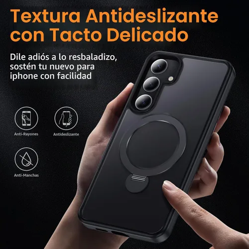 Vista 3 de Funda para Samsung Galaxy S24+ Plus, compatible con MagSafe, con soporte de anillo magnético giratorio de 360° [carga inalámbrica], soporte de Negro