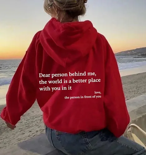 Vista 2 de EMILYLE Sudadera con capucha de gran tamaño para mujer, diseño de Dear Person Behind Me, sudadera con capucha personalizada, holgada, de moda