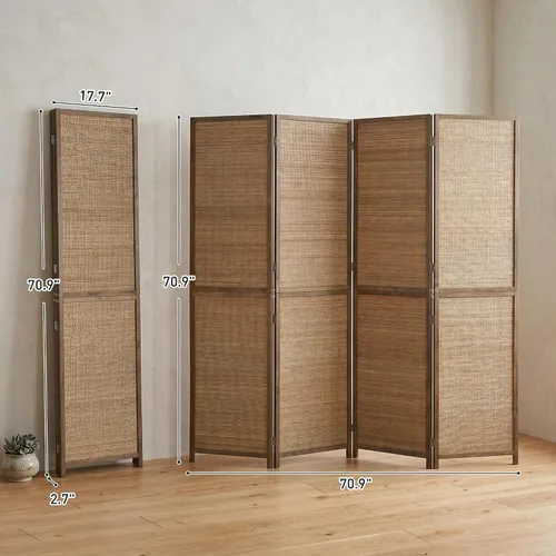 Vista 7 de HOMCOM Room Divider, 6 FT Tall Folding Privacy Screen, 4-Panel Boho Brown