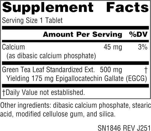 Vista 2 de Source Naturals Extracto de té verde - Super antioxidante* 500mg (RENDIMIENTO 175 mg EGCG) - 120 Tabletas