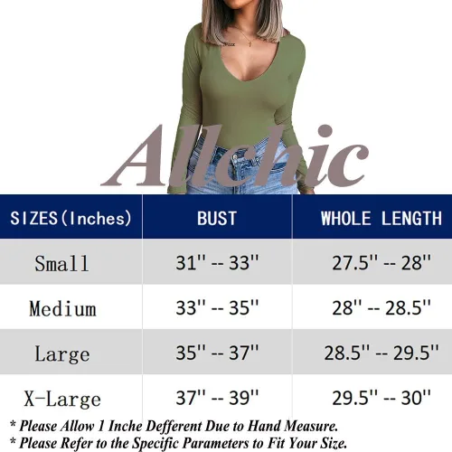 Vista 8 de Allchic Body básico para mujer, manga corta y larga, cuello en V, camiseta básica