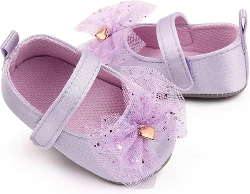 Vista 3 de Sandalias de 2 años para niños y niñas zapatos individuales de malla con lazo para primeros caminos sandalias para niños pequeños morado 12-18 meses