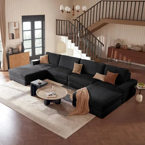 Vista 16 de Sofá seccional modular, 120.47" Sofá seccional moderno en forma de nube con chaise en L, cómodo sofá mullido de corduroy con asiento profundo, sofás