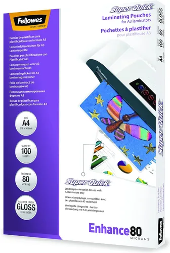 Vista 2 de Fellowes Enhance A4 - Bolsas de laminación superrápidas brillantes (80 micrones, 100 unidades)