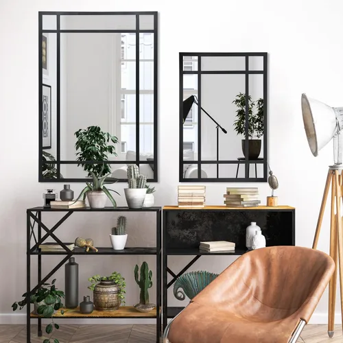 Vista 8 de HQiJun Espejo rectangular negro, espejo de pared decorativo de granja para entrada, sala de estar, dormitorio, pasillo, chimenea, decoración