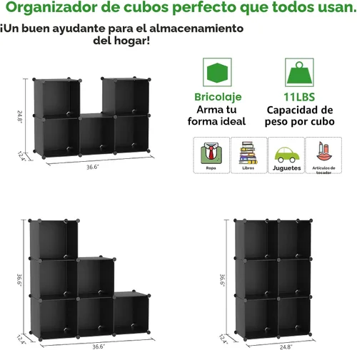 Vista 3 de C&Ahome - Organizador de clóset de almacenamiento para que lo montes tú mismo, Plástico, Negro