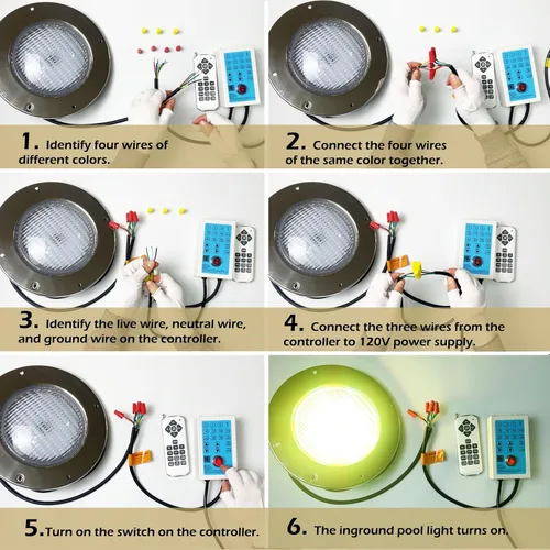 Vista 8 de Luces de piscina para piscina enterrada, 54 W, 10 pulgadas, luz LED grande multicolor para piscinas enterradas con cable de 50 pies para nicho